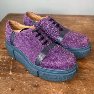 John Fluevog fuzzy Purple Platform Shoes tycho women’s size 7